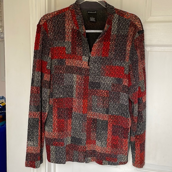 QVC, Citiknits, Large, lightweight zip front cardigan jacket, grey and red - Picture 1 of 6